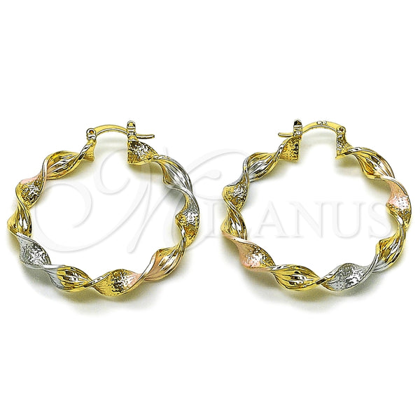 Argolla Mediana 02.170.0568.1.40 Oro Laminado, Diseño de Torcido, Mate, Tres Tonos