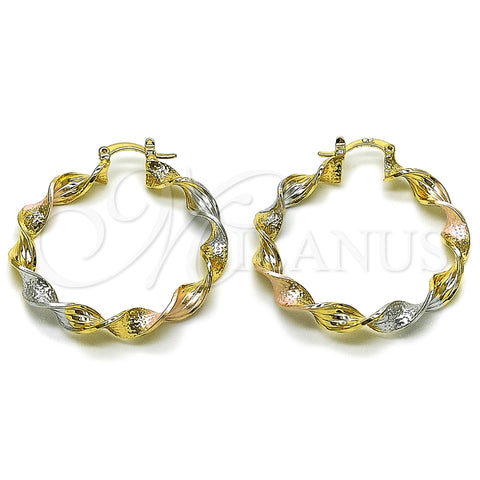 Argolla Mediana 02.170.0568.1.40 Oro Laminado, Diseño de Torcido, Mate, Tres Tonos