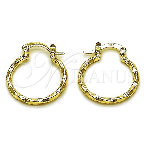 Argolla Pequeña 02.170.0572.20 Oro Laminado, Diseño de Torcido, Diamantado, Tono Dorado