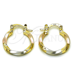 Argolla Pequeña 02.170.0542.1.20 Oro Laminado, Diseño de Torcido, Pulido, Tres Tonos