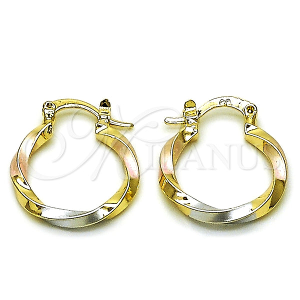 Argolla Pequeña 02.170.0542.1.20 Oro Laminado, Diseño de Torcido, Pulido, Tres Tonos