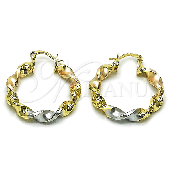 Argolla Mediana 02.170.0581.1.30 Oro Laminado, Diseño de Torcido y Hueco, Pulido, Tres Tonos