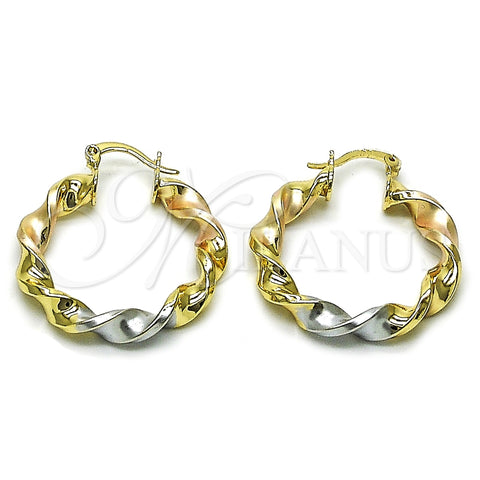 Argolla Mediana 02.170.0581.1.30 Oro Laminado, Diseño de Torcido y Hueco, Pulido, Tres Tonos