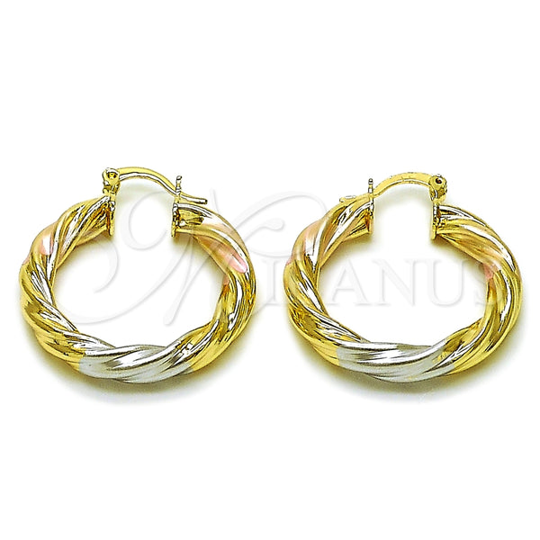 Argolla Mediana 02.170.0249.30 Oro Laminado, Diseño de Torcido y Hueco, Pulido, Tres Tonos