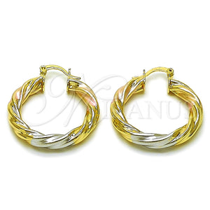 Argolla Mediana 02.170.0249.30 Oro Laminado, Diseño de Torcido y Hueco, Pulido, Tres Tonos