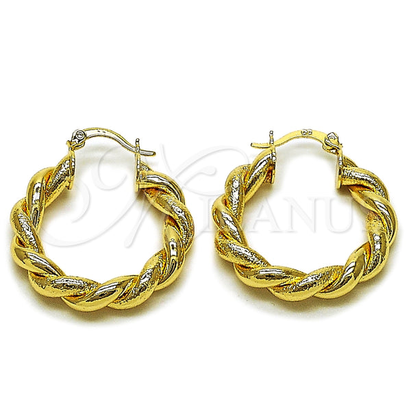 Argolla Mediana 02.170.0583.30 Oro Laminado, Diseño de Torcido y Hueco, Mate, Tono Dorado