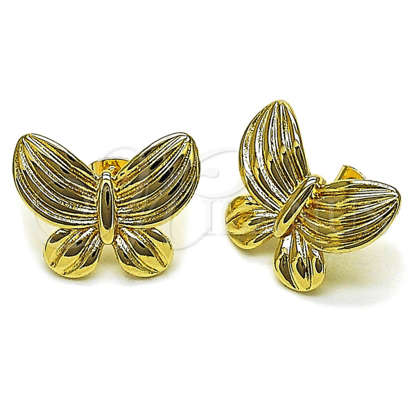Arete Dormilona 02.170.0587 Oro Laminado, Diseño de Mariposa, Pulido, Tono Dorado