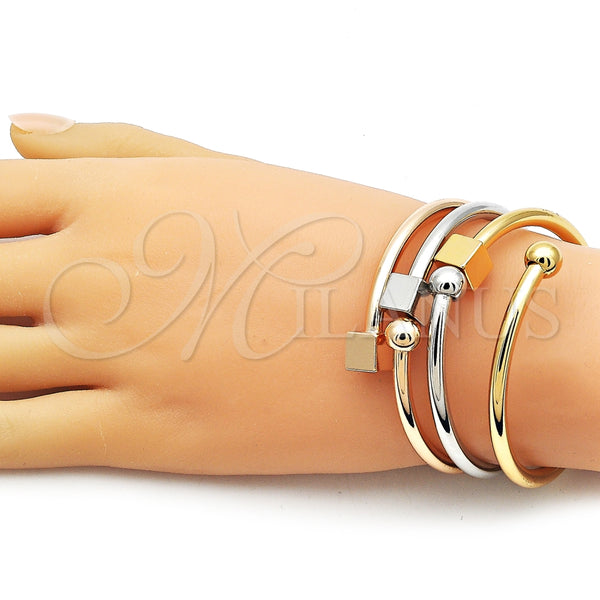 Aro Trio 07.170.0075 Oro Laminado, Diseño de Bola y Hueco, Pulido, Tres Tonos (Grosor 03.8 MM, Talla Unica)