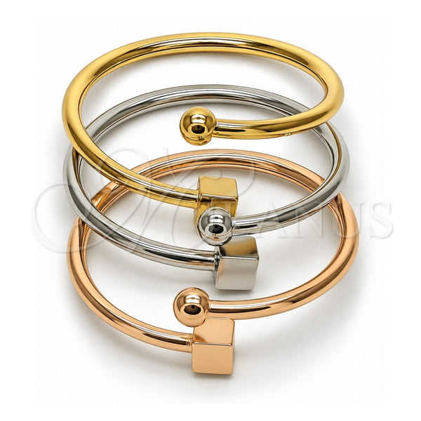 Aro Trio 07.170.0075 Oro Laminado, Diseño de Bola y Hueco, Pulido, Tres Tonos (Grosor 03.8 MM, Talla Unica)