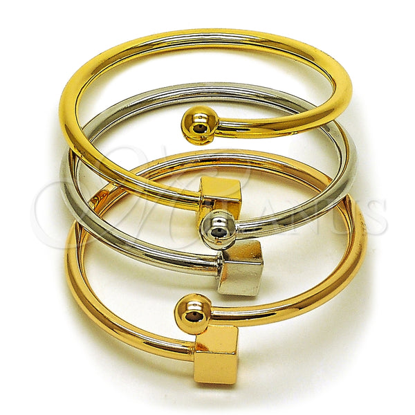 Aro Trio 07.170.0075 Oro Laminado, Diseño de Bola y Hueco, Pulido, Tres Tonos (Grosor 03.8 MM, Talla Unica)