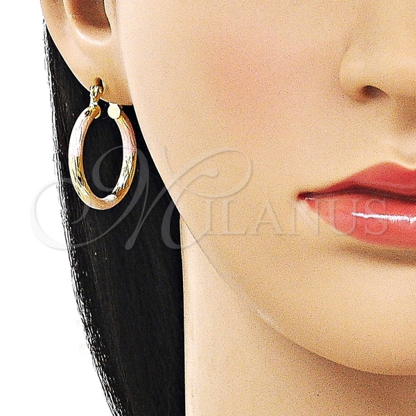 Argolla Pequeña 02.213.0242.25 Oro Laminado, Diseño de Hueco, Diamantado, Tres Tonos
