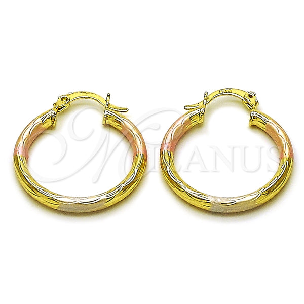 Argolla Pequeña 02.213.0242.25 Oro Laminado, Diseño de Hueco, Diamantado, Tres Tonos