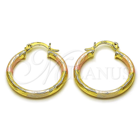 Argolla Pequeña 02.213.0242.25 Oro Laminado, Diseño de Hueco, Diamantado, Tres Tonos