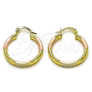 Argolla Pequeña 02.213.0153.1.25 Oro Laminado, Diseño de Hueco, Diamantado, Tres Tonos