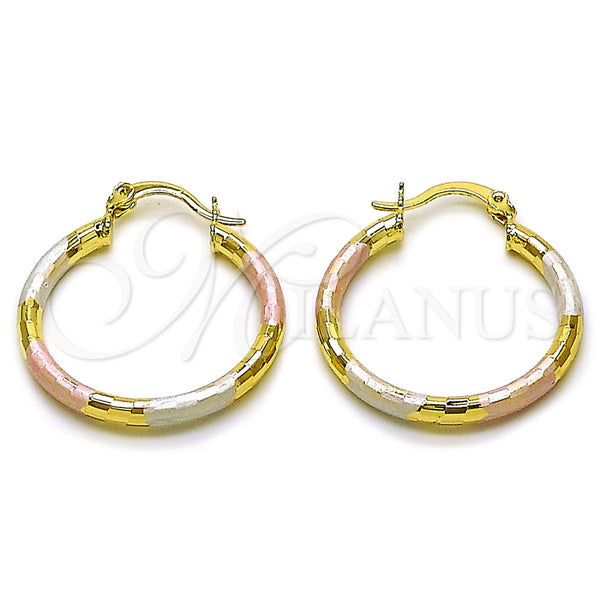 Argolla Mediana 02.213.0252.1.30 Oro Laminado, Diseño de Hueco, Diamantado, Tres Tonos