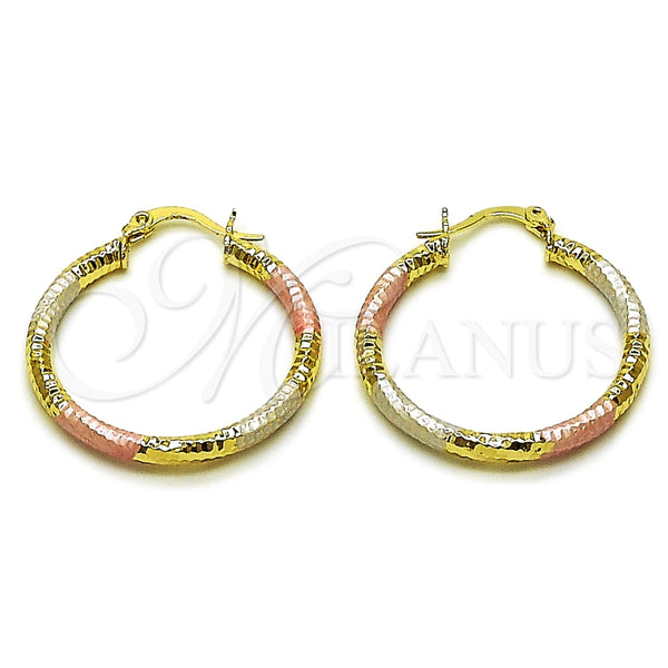 Argolla Mediana 02.213.0259.30 Oro Laminado, Diseño de Hueco, Diamantado, Tres Tonos