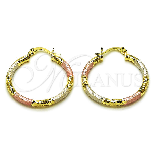 Argolla Mediana 02.213.0259.30 Oro Laminado, Diseño de Hueco, Diamantado, Tres Tonos