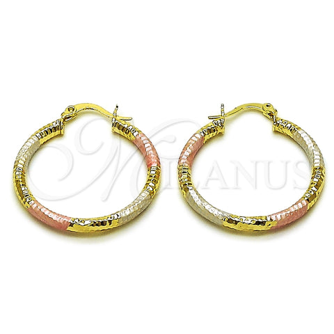 Argolla Mediana 02.213.0259.30 Oro Laminado, Diseño de Hueco, Diamantado, Tres Tonos