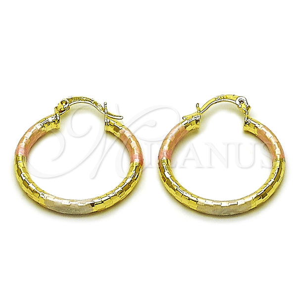 Argolla Pequeña 02.213.0156.1.25 Oro Laminado, Diseño de Hueco, Diamantado, Tres Tonos