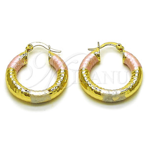 Argolla Pequeña 02.213.0882.25 Oro Laminado, Diseño de Hueco, Diamantado, Tres Tonos