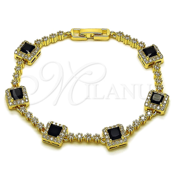 Pulsera Tennis 03.266.0053.5.07 Oro Laminado, Diseño de Cluster, con Negro and Blanca Zirconia Cubica, Pulido, Tono Dorado (Thickness, 8 Inches Length)