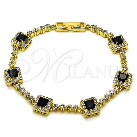 Pulsera Tennis 03.266.0053.5.07 Oro Laminado, Diseño de Cluster, con Negro and Blanca Zirconia Cubica, Pulido, Tono Dorado (Thickness, 8 Inches Length)