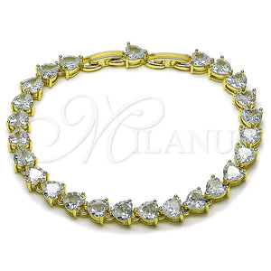 Pulsera Tennis 03.284.0064.08 Oro Laminado, Diseño de Corazón, con Zirconia Cubica Blanca, Pulido, Tono Dorado (Grosor 06.9 MM, 8 Pulgadas de Largo)