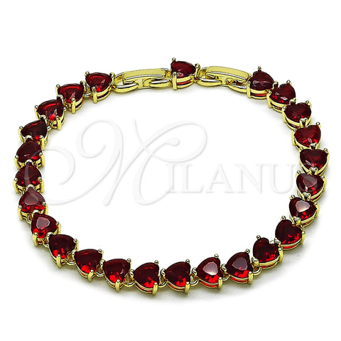 Pulsera Tennis 03.284.0064.1.08 Oro Laminado, Diseño de Corazón, con Zirconia Cubica Granate, Pulido, Tono Dorado (Grosor 06.9 MM, 8 Pulgadas de Largo)