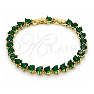 Pulsera Tennis 03.284.0064.2.08 Oro Laminado, Diseño de Corazón, con Zirconia Cubica Verde, Pulido, Tono Dorado (Grosor 06.9 MM, 8 Pulgadas de Largo)