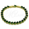 Pulsera Tennis 03.284.0064.2.08 Oro Laminado, Diseño de Corazón, con Verde Zirconia Cubica, Pulido, Tono Dorado (Thickness, 8 Inches Length)