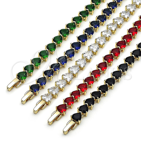 Pulsera Tennis 03.284.0064.2.08 Oro Laminado, Diseño de Corazón, con Verde Zirconia Cubica, Pulido, Tono Dorado (Thickness, 8 Inches Length)