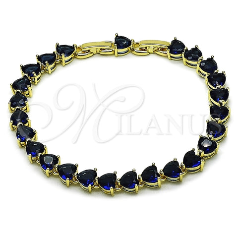 Pulsera Tennis 03.284.0064.3.08 Oro Laminado, Diseño de Corazon, con Zirconia Cubica Zafiro Azul, Pulido, Dorado