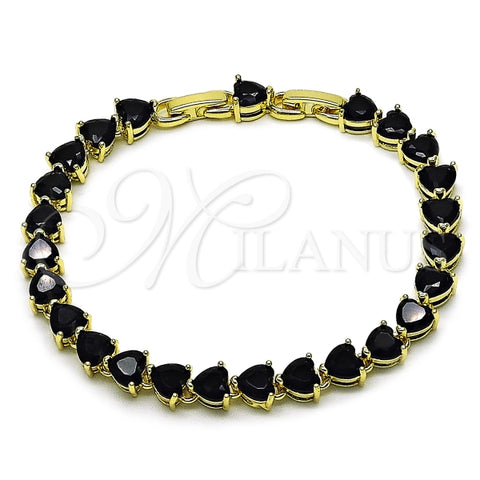 Pulsera Tennis 03.284.0064.4.08 Oro Laminado, Diseño de Corazon, con Zirconia Cubica Negro, Pulido, Dorado