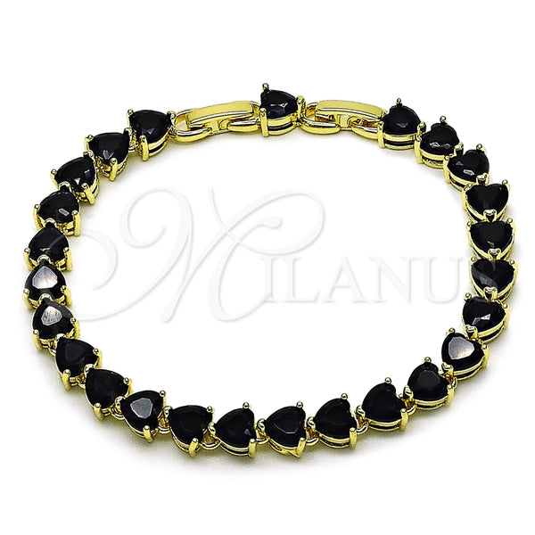 Pulsera Tennis 03.284.0064.4.08 Oro Laminado, Diseño de Corazón, con Negro Zirconia Cubica, Pulido, Tono Dorado (Thickness, 8 Inches Length)