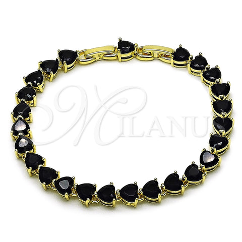 Pulsera Tennis 03.284.0064.4.08 Oro Laminado, Diseño de Corazón, con Negro Zirconia Cubica, Pulido, Tono Dorado (Thickness, 8 Inches Length)