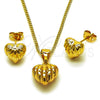 Juego de Arete y Dije de Adulto 10.342.0271 Oro Laminado, Diseño de Corazón y Hueco, Pulido, Tono Dorado