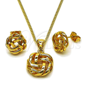 Juego de Arete y Dije de Adulto 10.342.0272 Oro Laminado, Diseño de Nudo, Pulido, Tono Dorado
