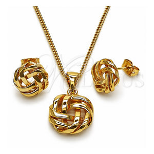 Juego de Arete y Dije de Adulto 10.342.0272 Oro Laminado, Diseño de Nudo, Pulido, Tono Dorado