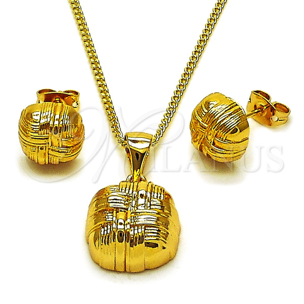 Juego de Arete y Dije de Adulto 10.342.0275 Oro Laminado, Diseño de Nudo, Pulido, Tono Dorado