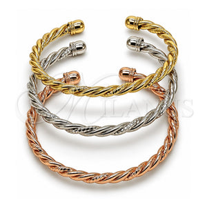 Aro Trio 07.282.0053 Oro Laminado, Diseño de Torcido, Diamantado, Tres Tonos (Grosor 05.3 MM, Talla Unica)