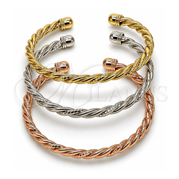 Aro Trio 07.282.0053 Oro Laminado, Diseño de Torcido, Diamantado, Tres Tonos (Grosor 05.3 MM, Talla Unica)