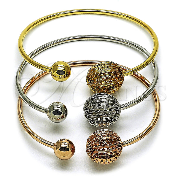 Aro Trio 07.282.0055 Oro Laminado, Diseño de Bola, Diamantado, Tres Tonos (Thickness, One size fits all)