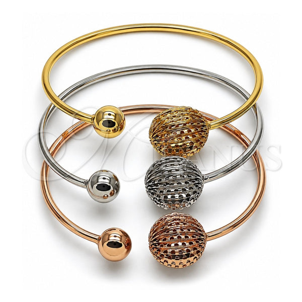 Aro Trio 07.282.0055 Oro Laminado, Diseño de Bola, Diamantado, Tres Tonos (Grosor 02.5 MM, Talla Unica)