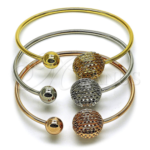 Aro Trio 07.282.0055 Oro Laminado, Diseño de Bola, Diamantado, Tres Tonos (Thickness, One size fits all)