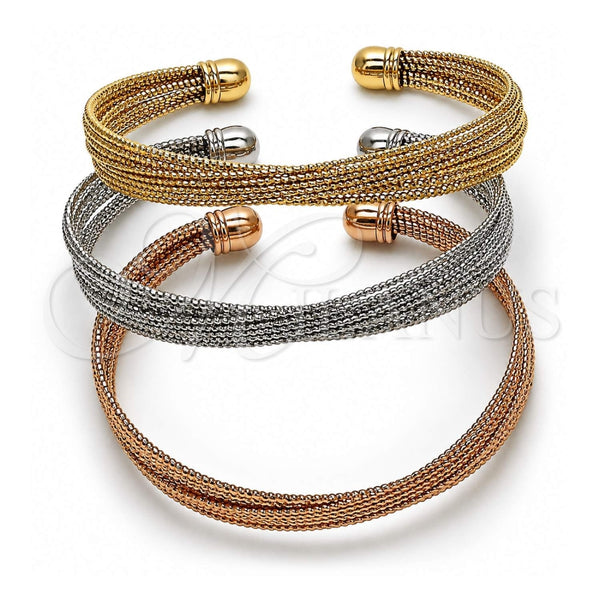 Aro Trio 07.282.0060 Oro Laminado, Diseño de Torcido, Diamantado, Tres Tonos (Grosor 10.7 MM, Talla Unica)