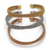 Aro Trio 07.282.0060 Oro Laminado, Diseño de Torcido, Diamantado, Tres Tonos (Grosor 10.7 MM, Talla Unica)