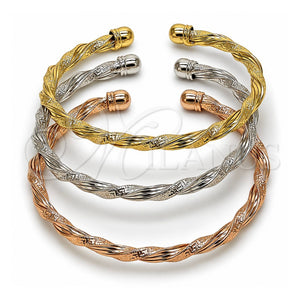 Aro Trio 07.282.0064 Oro Laminado, Diseño de Torcido y Llave Griega, Pulido, Tres Tonos (Grosor 05 MM, Talla Unica)