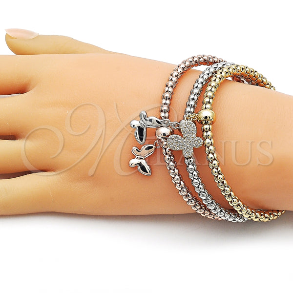 Aro Trio 07.282.0070 Oro Laminado, Diseño de Mariposa, con Blanca Zirconia Cubica, Pulido, Tres Tonos (Thickness, One size fits all)