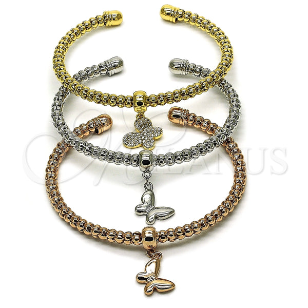 Aro Trio 07.282.0070 Oro Laminado, Diseño de Mariposa, con Blanca Zirconia Cubica, Pulido, Tres Tonos (Thickness, One size fits all)