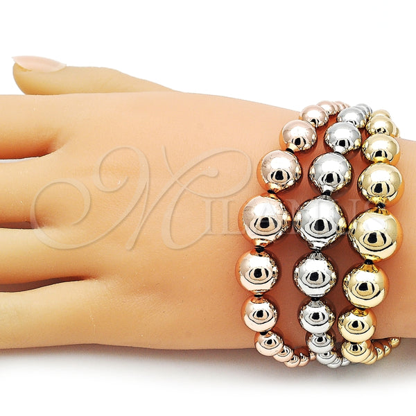 Pulsera Elegante 03.282.0008.07 Oro Laminado, Diseño de Bola y Hueco, Pulido, Tres Tonos (14 MM Thickness, 8 Inches Length)